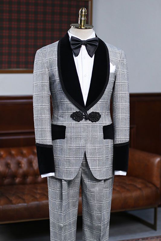 Stylish Gray Plaid Wedding Suit for Bridegrooms by Steward