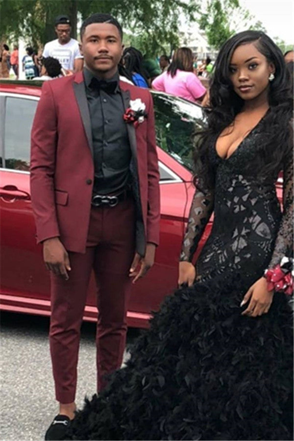 2 Piece Designer Black Lapel Wedding Suits for Men On Sale