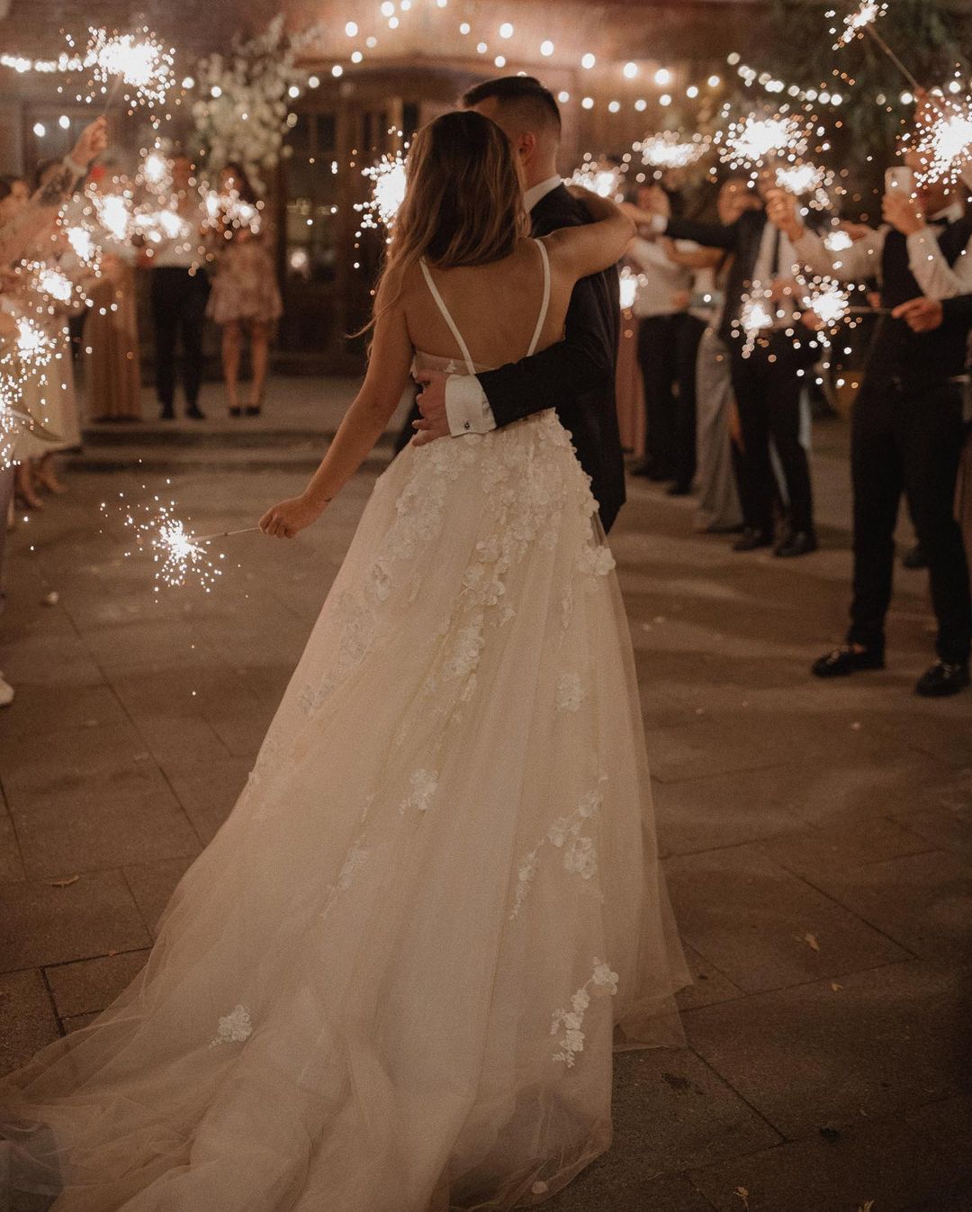 Long A-line V-neck Tulle Wedding Dress With Appliques Lace
