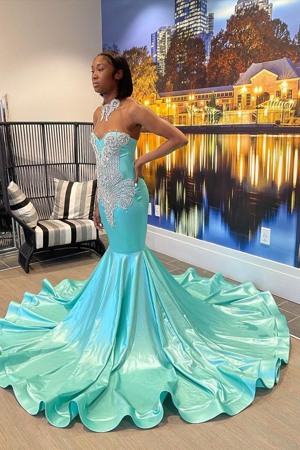 Chic Sleeveless Jade Prom Dress With Appliques & Beading