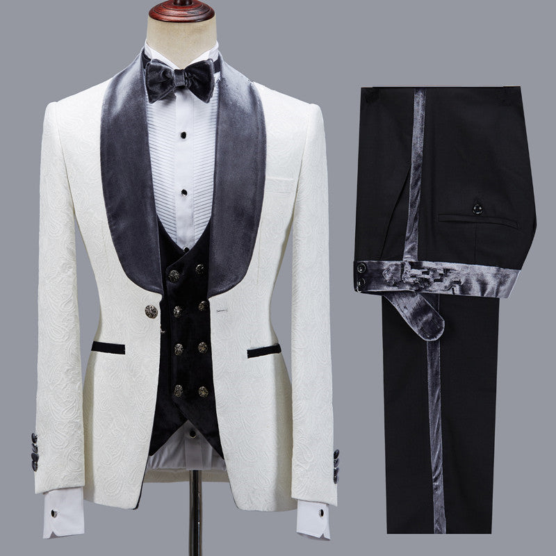 Maverick Jacquard Easy Fit Shawl Lapel Wedding Suit for Men