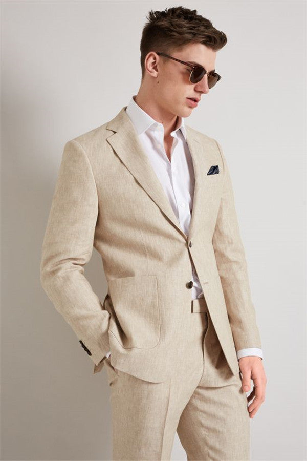 2 Piece Linen Wedding Tuxedos For Groomsmen with Notched Lapel