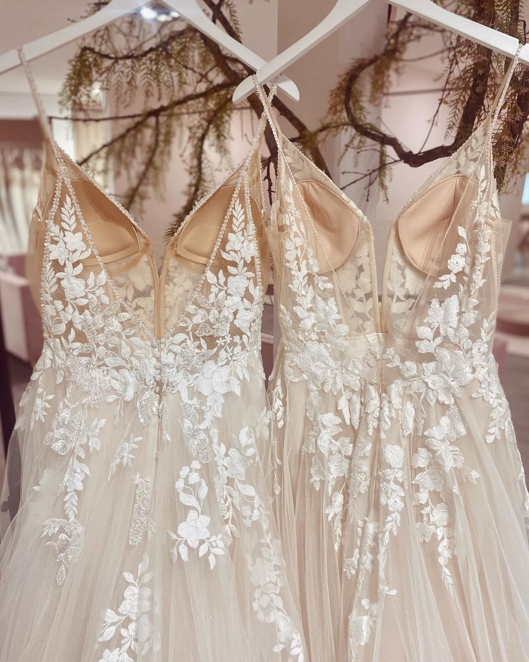 Chic V-neck A-Line Tulle Wedding Dress With Appliques Lace