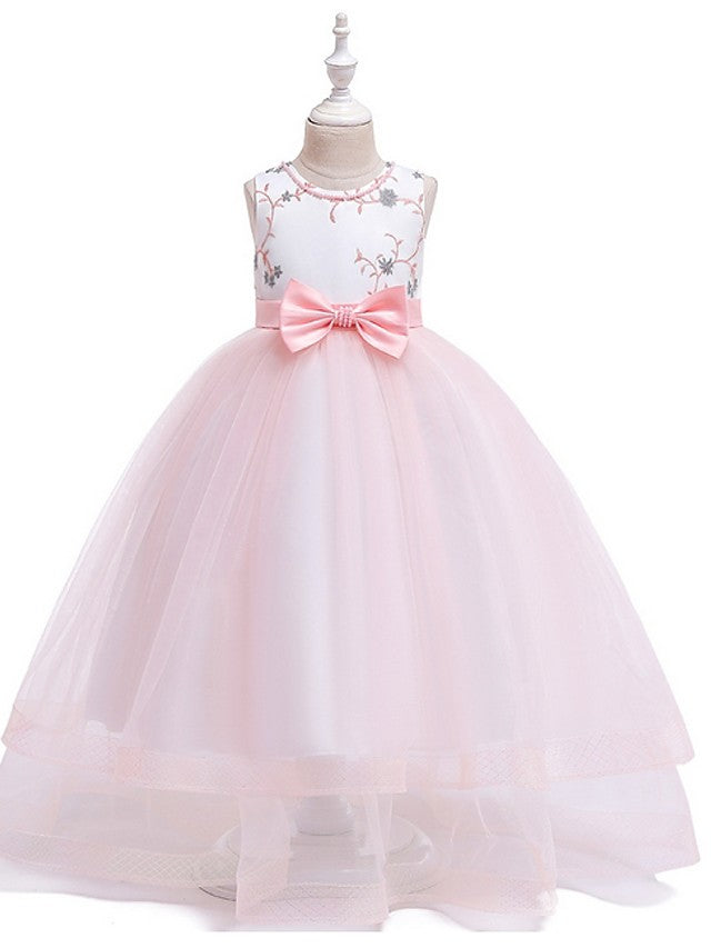 Daida Princess Jewel Sleeveless Flower Girl Dress with Bow and Tulle