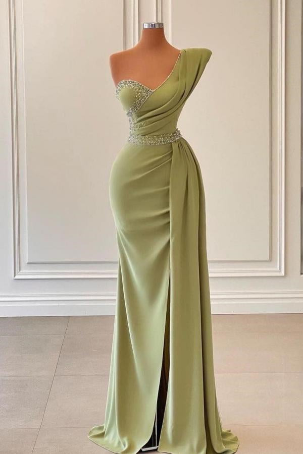 One-Shoulder Split Mermaid Prom Dress with Beadings by Sage