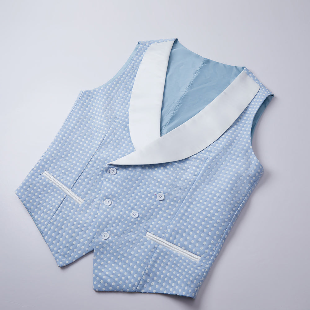 Sky Blue Dot Wedding Suit for Men's Party with Shawl Lapel Fashion Style