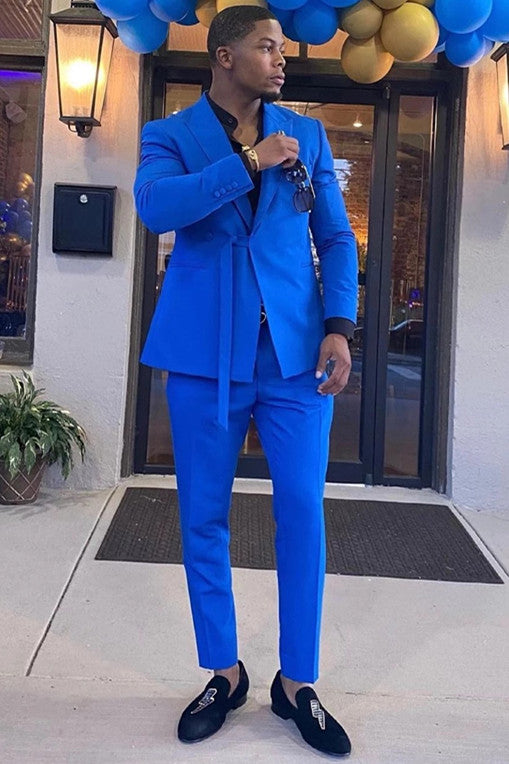 Shining Royal Blue Wedding Suits for Men 2022 - Peaked Lapel