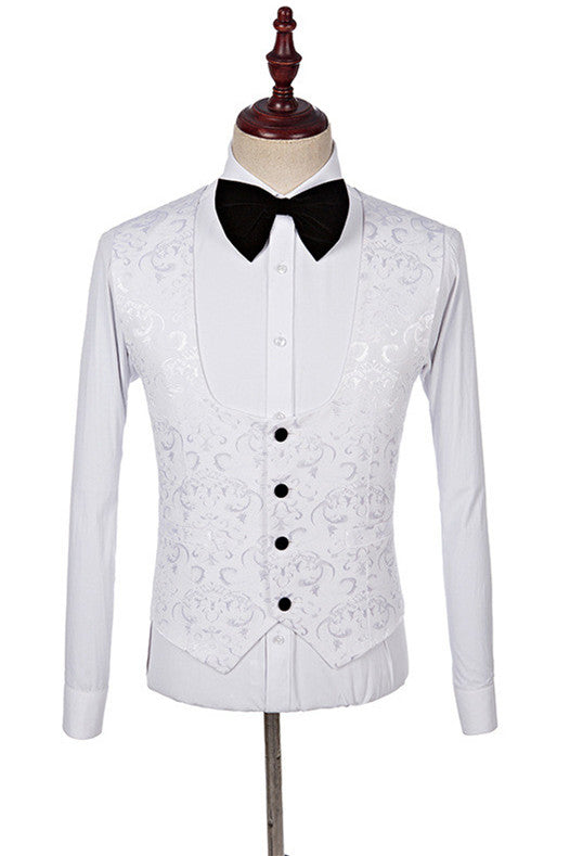 Dillon White Three-Piece Jacquard Shawl Lapel Wedding Suit