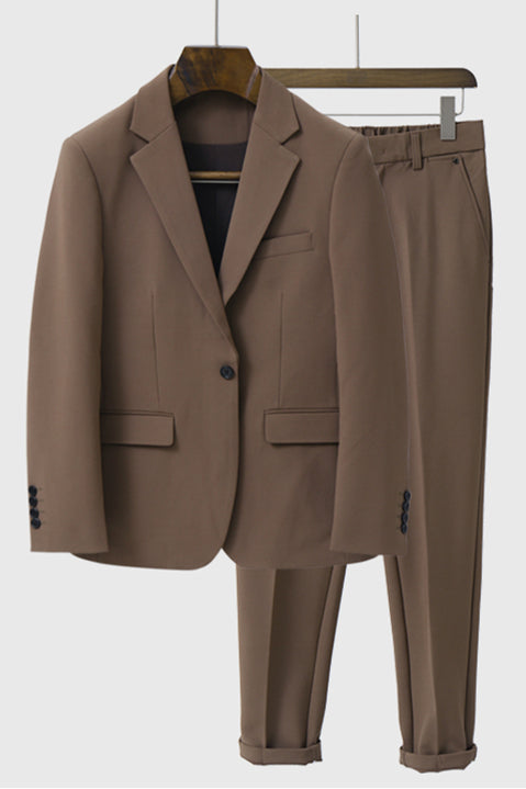 Yahir Brown Prom Suit With Peaked Lapel - One Button Style