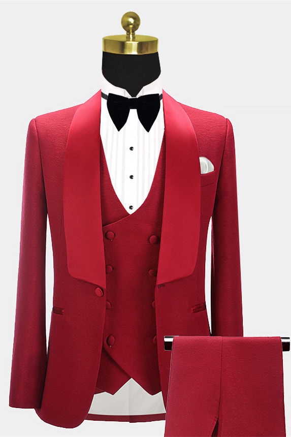 Red 3 Piece Fashion Style Wedding Grooms Suit by Abbas