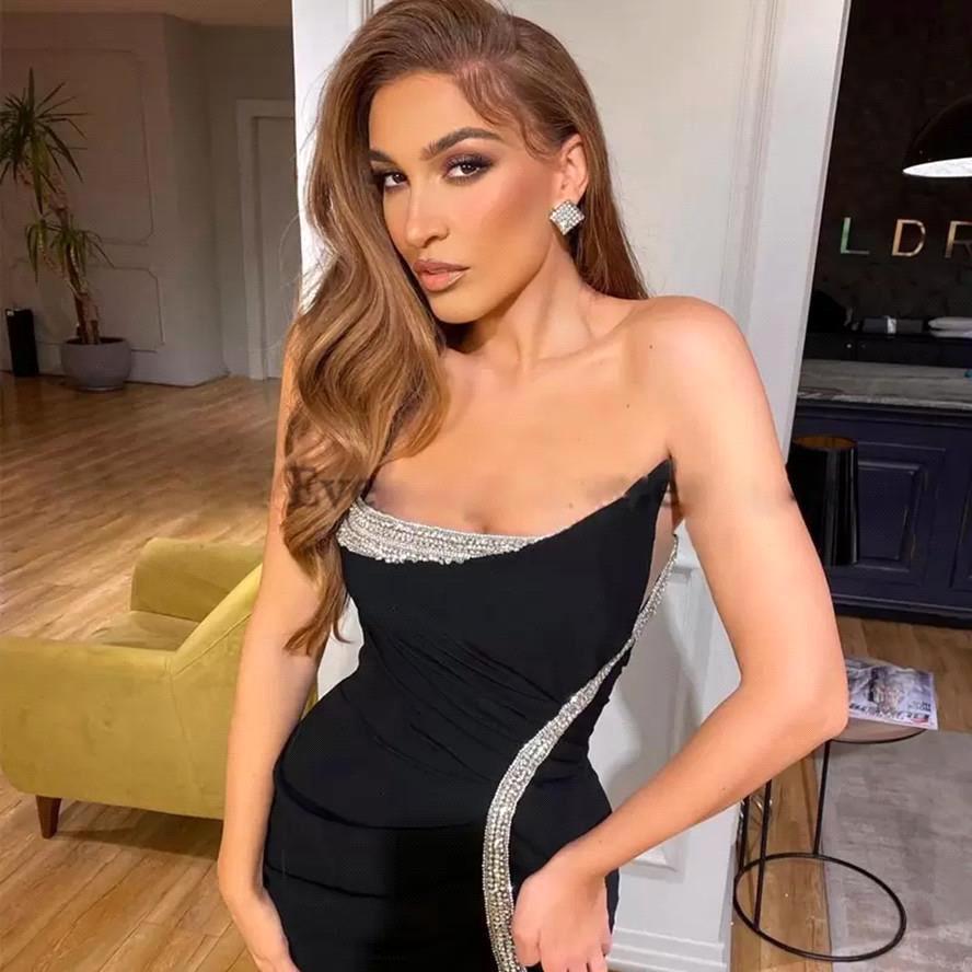Mermaid Black Strapless Prom Dress with Slit