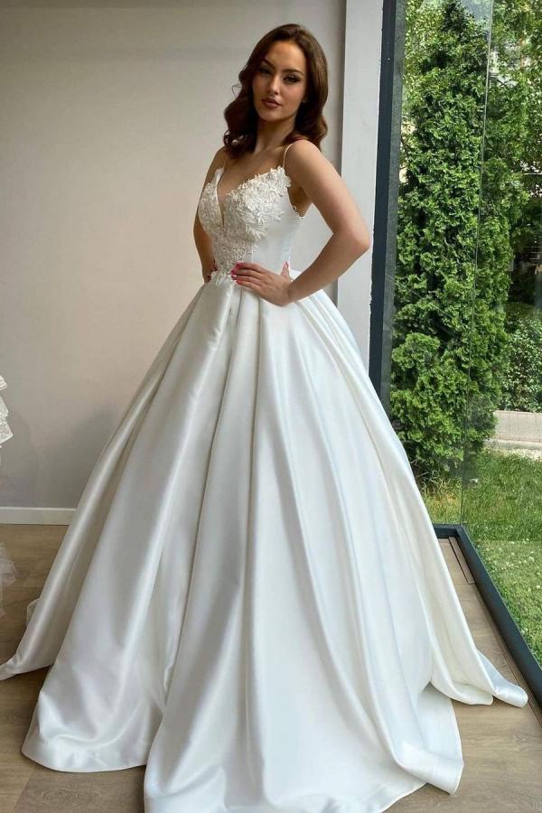 Elegant Sweetheart Spaghetti-Straps Satin Ball Gown for Your Special Day