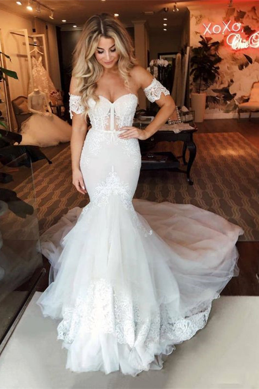 Gorgeous Mermaid Lace Sweetheart Wedding Dress with Detachable Sleeves