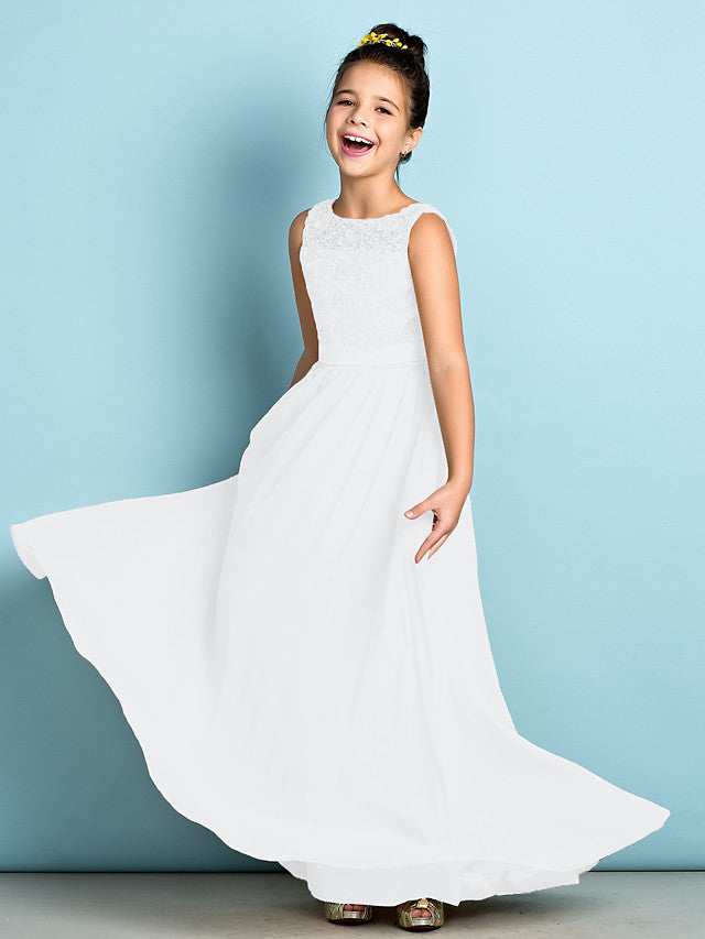Elegant A-Line Floor Length Lace Junior Bridesmaid Dress