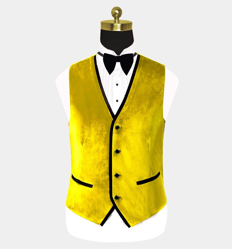 Chic Yellow Velvet Three Piece Slim Fit Tuxedo for Men