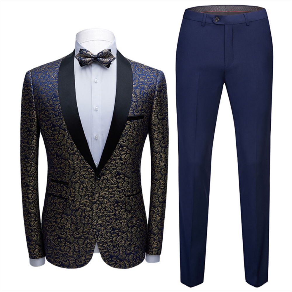 Chic Black Tuxedo Jacquard Wedding Suit With Shawl Lapel