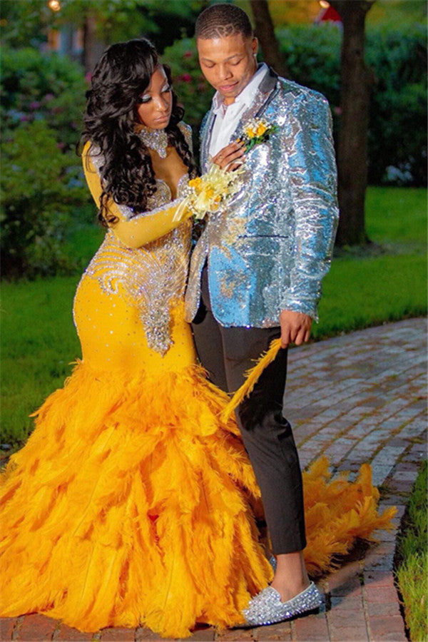 2 Pieces Stylish Glitter Silver Homecoming Prom Suit For Boys With Sequins