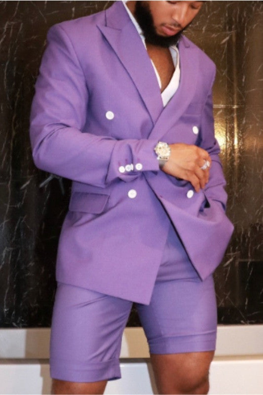 Stylish Purple Cheap Wedding Suits with Double Breasted Peaked Lapel