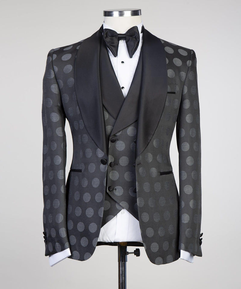 Doug Black Fitted Men Suits with Fashion Pattern and One Button Shawl Lable