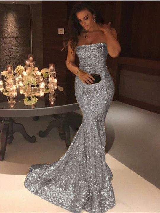 Stunning Strapless Sequins Mermaid Evening Dress PD031