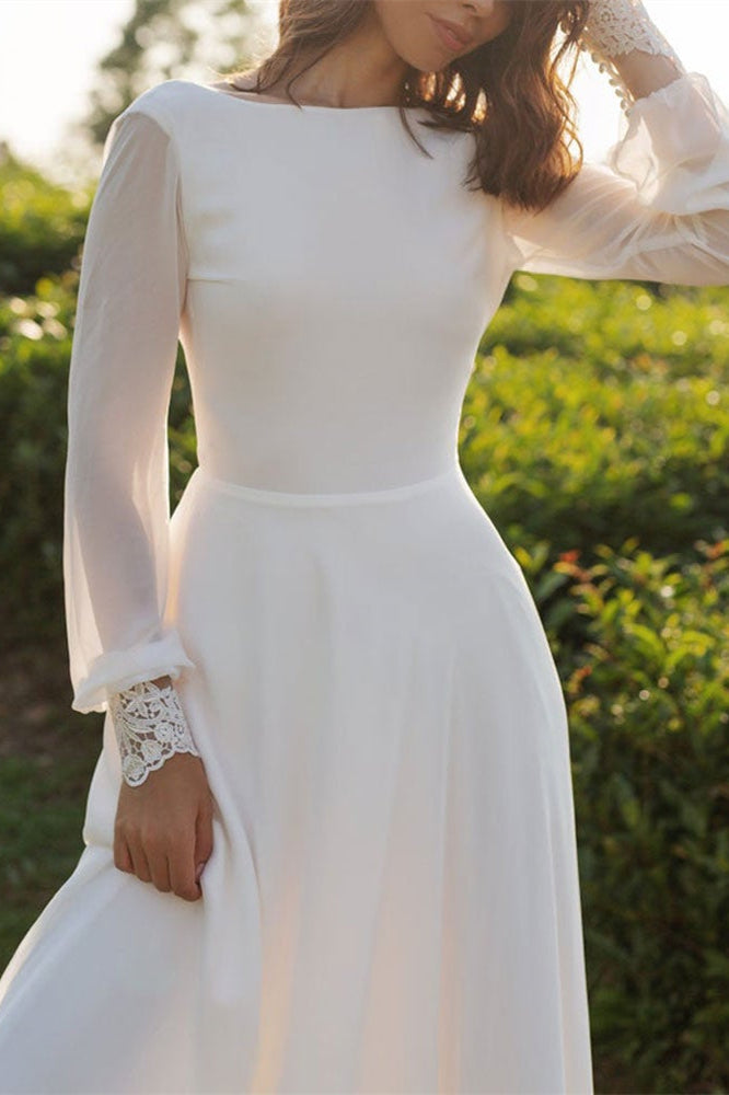 Backless Chiffon Wedding Dress with Long Sleeves