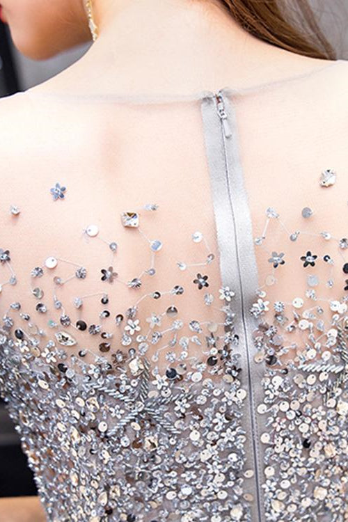 Gorgeous Long Prom Dress With Short Sleeves Sequins - Online