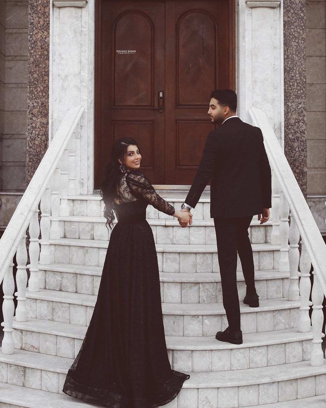 Long A-Line Tulle Lace Wedding Dress with Sleeves - Black