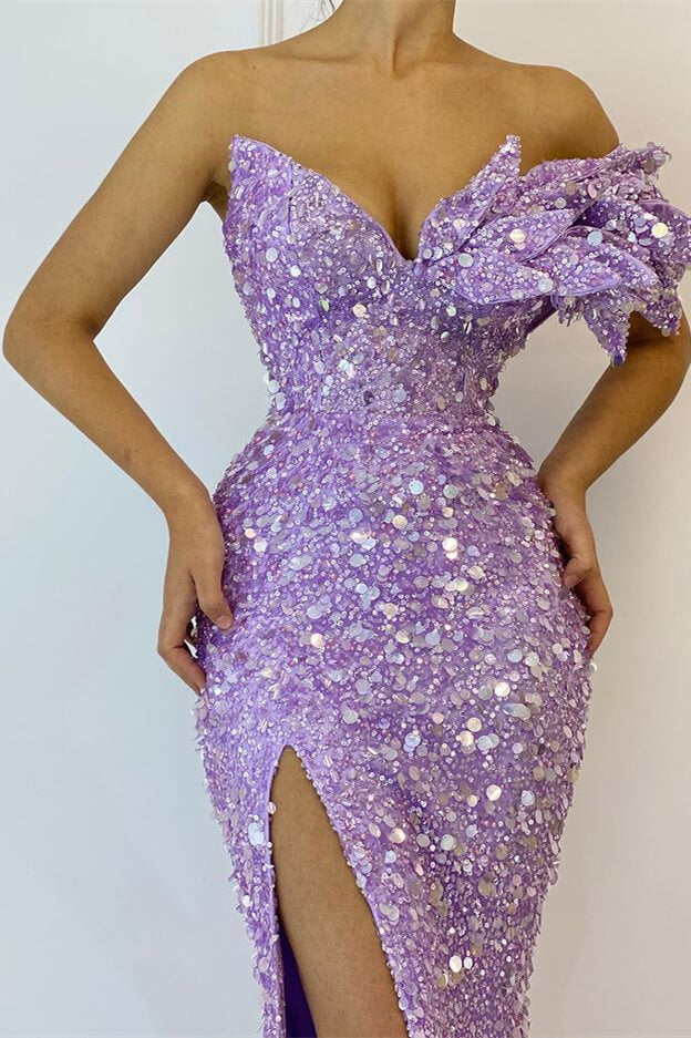 Pretty Lilac V-Neck Off-The-Shoulder Mermaid Prom Dress