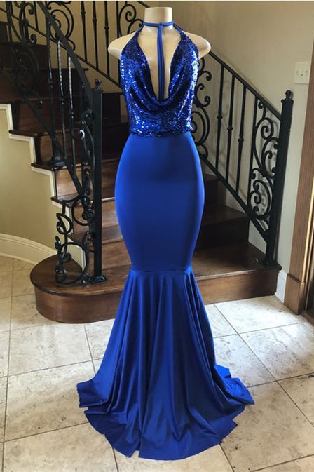 Royal Blue Mermaid Long Evening Dress with V-Neck