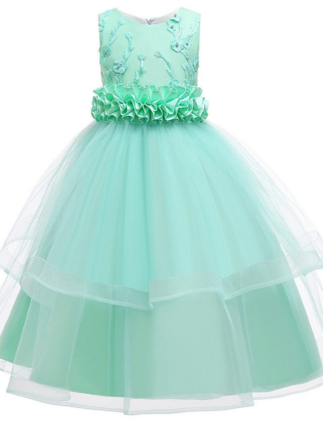 Princess Sleeveless Flower Girl Dress with Bow Appliques and Round Floor Length