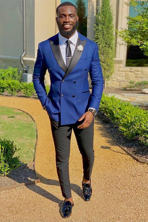 Royal Blue Formal Suit with Double-Breasted Peaked Lapel for Prom Dinner