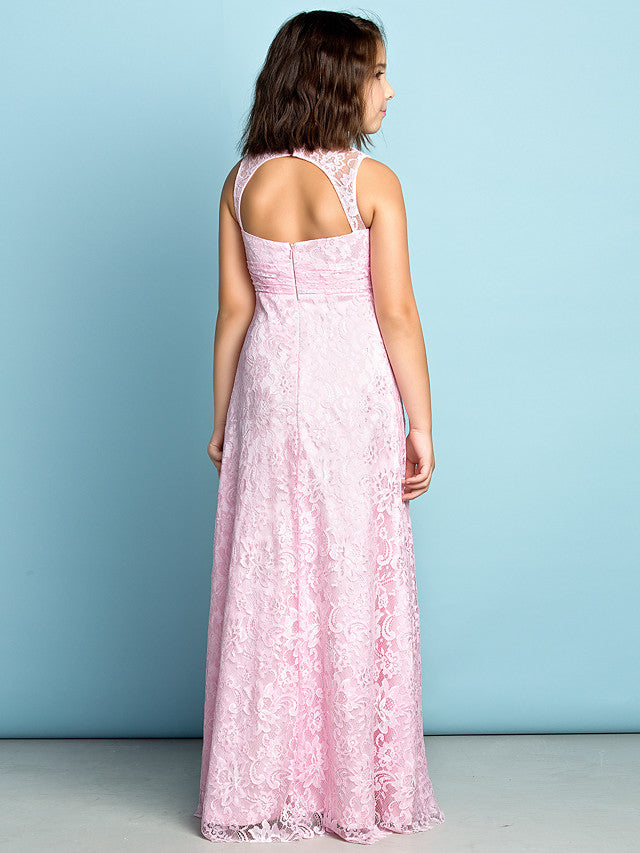 Lace Flower Girl Dress Natural Mini Me Sheath Column Jewel Neck Floor Length