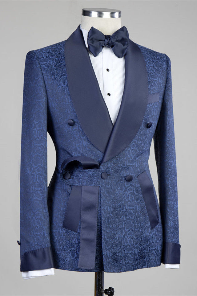 Nelson Dark Navy Slim Fit Double Breasted Wedding Suits for Men