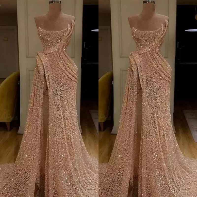 Mermaid Strapless Long Prom Dress with Sequins