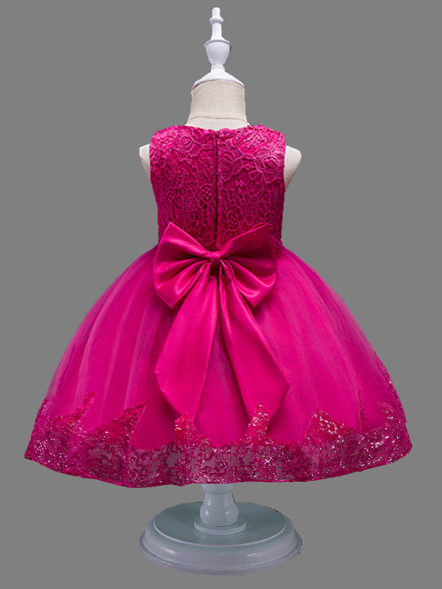 Princess Midi Lace/Tulle Jewel Neck Dress for Wedding/Birthday with Petal/Lace/Embroidery