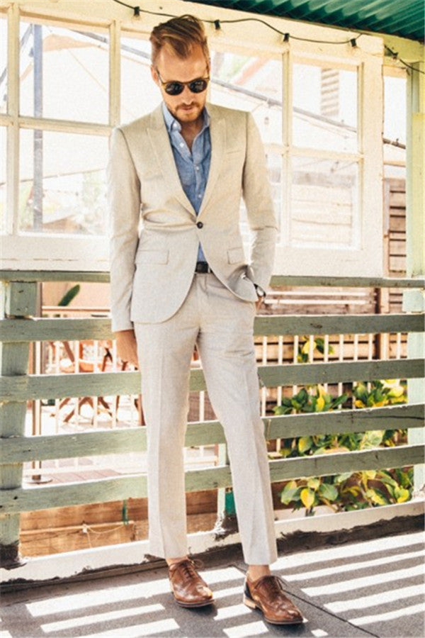 Latest Slim Men Suits for Wedding - Ivory Linen 2 Piece Peaked Lapel