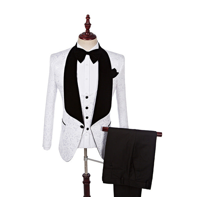 Dillon White Three-Piece Jacquard Shawl Lapel Wedding Suit