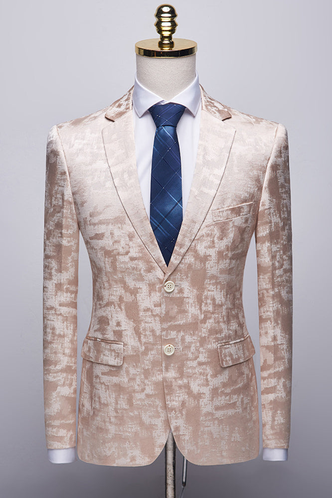 Popular Printed Prom Outfits for Guys in Champagne Pink with Notched Lapel