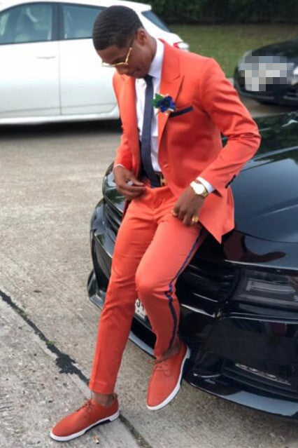New Arrive Peaked Lapel Groom & Groomsman Suits - 2 Pieces Orange