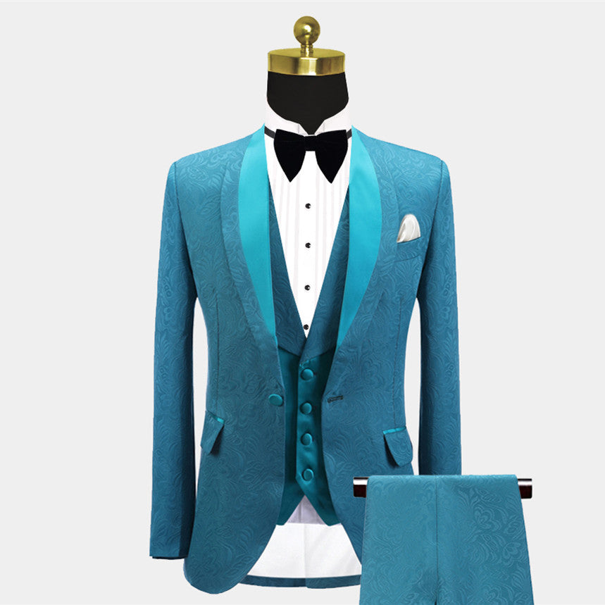 Luxury Jacquard Slim Fit Wedding Suit For Men