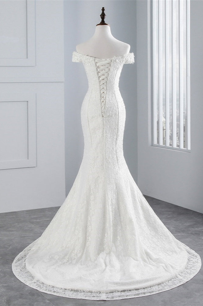 Elegant Off-the-shoulder Long Mermaid Wedding Dress With Lace