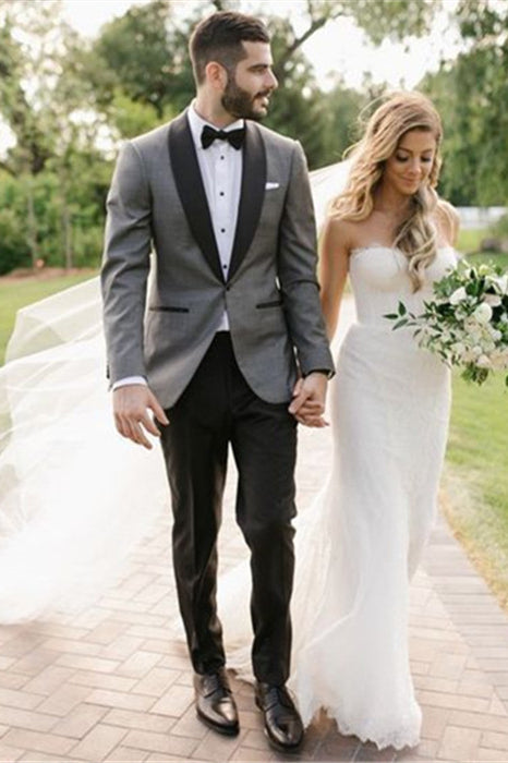 Gray Lapel Shawl Wedding Suit for Men