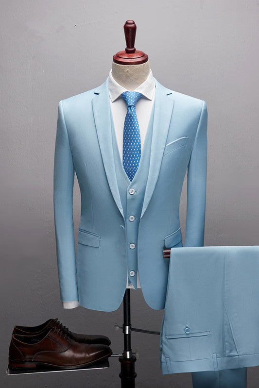 Glamorous 3-Piece Notched Lapel Marriage Blazer Suit Sky Blue