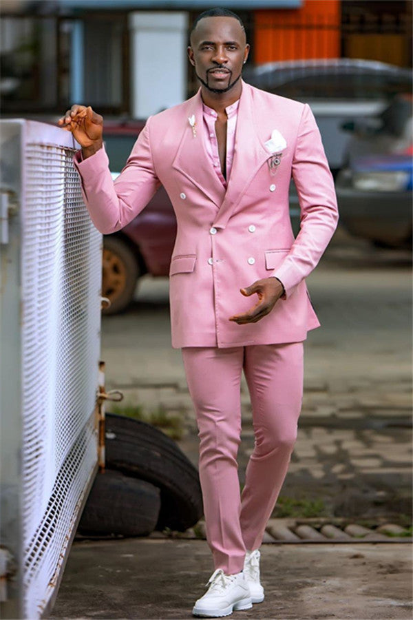 Look Dashing in the Fashion High Quality Party Bespoke Prom Suit Hot Pink With Double Breasted