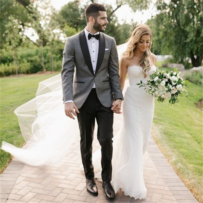 Gray Lapel Shawl Wedding Suit for Men