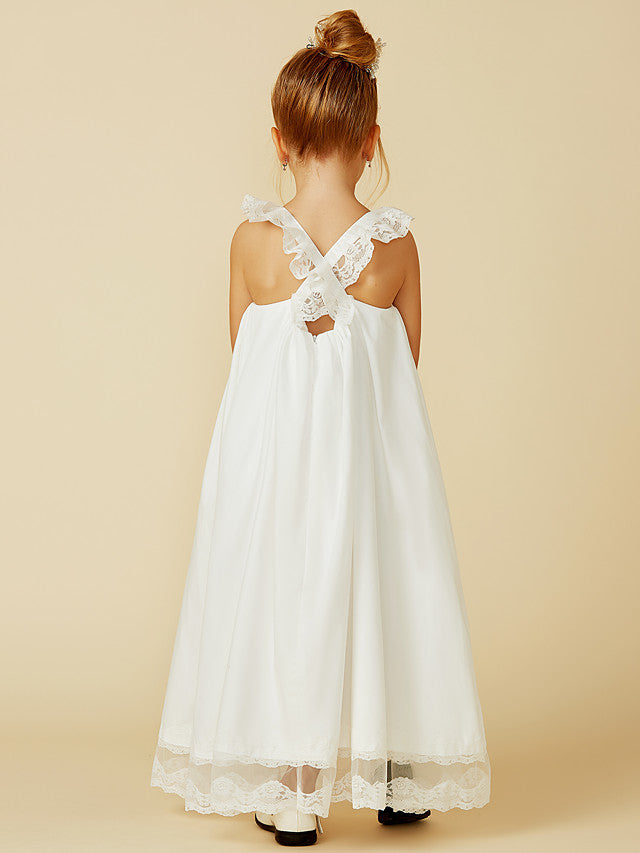 Sleeveless A-Line Flower Girl Dress with Lace and Pleats