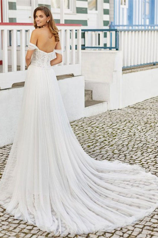 Lace Off-the-Shoulder Split Wedding Dress