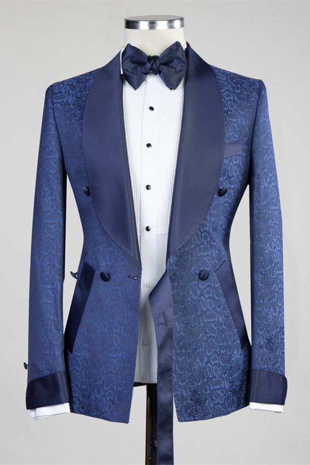 Nelson Dark Navy Slim Fit Double Breasted Wedding Suits for Men