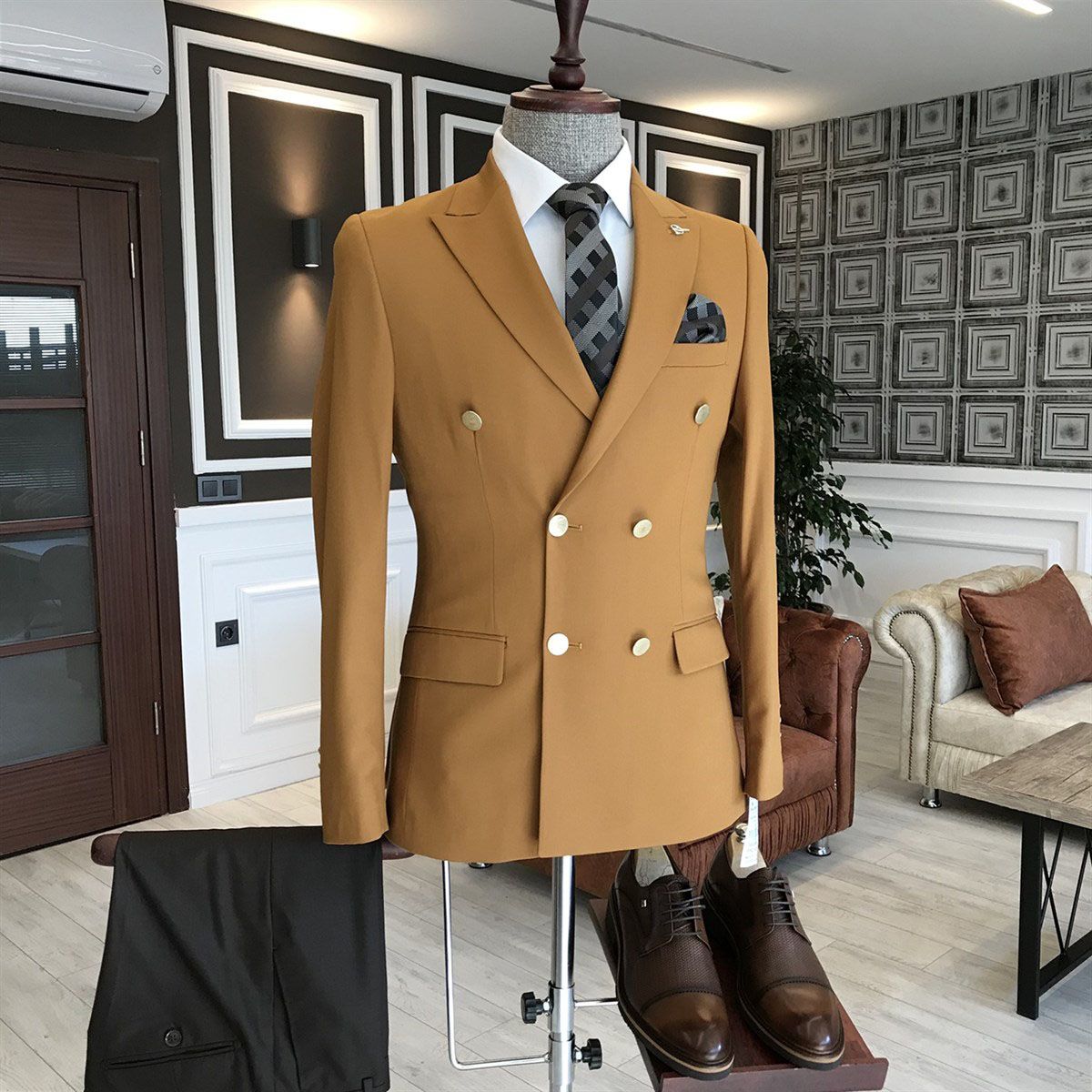Online Double Breasted Prince Suit - Simple Brown Slim Fit for Prom
