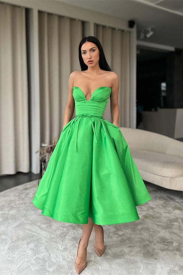A-Line Sweetheart Green Evening Dress with Pockets